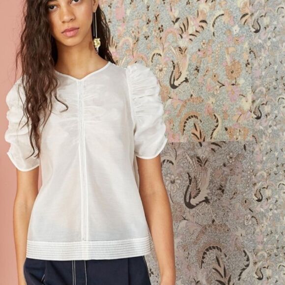 Ulla Johnson Celia Silk Blouse White Sheer - Picture 1 of 9